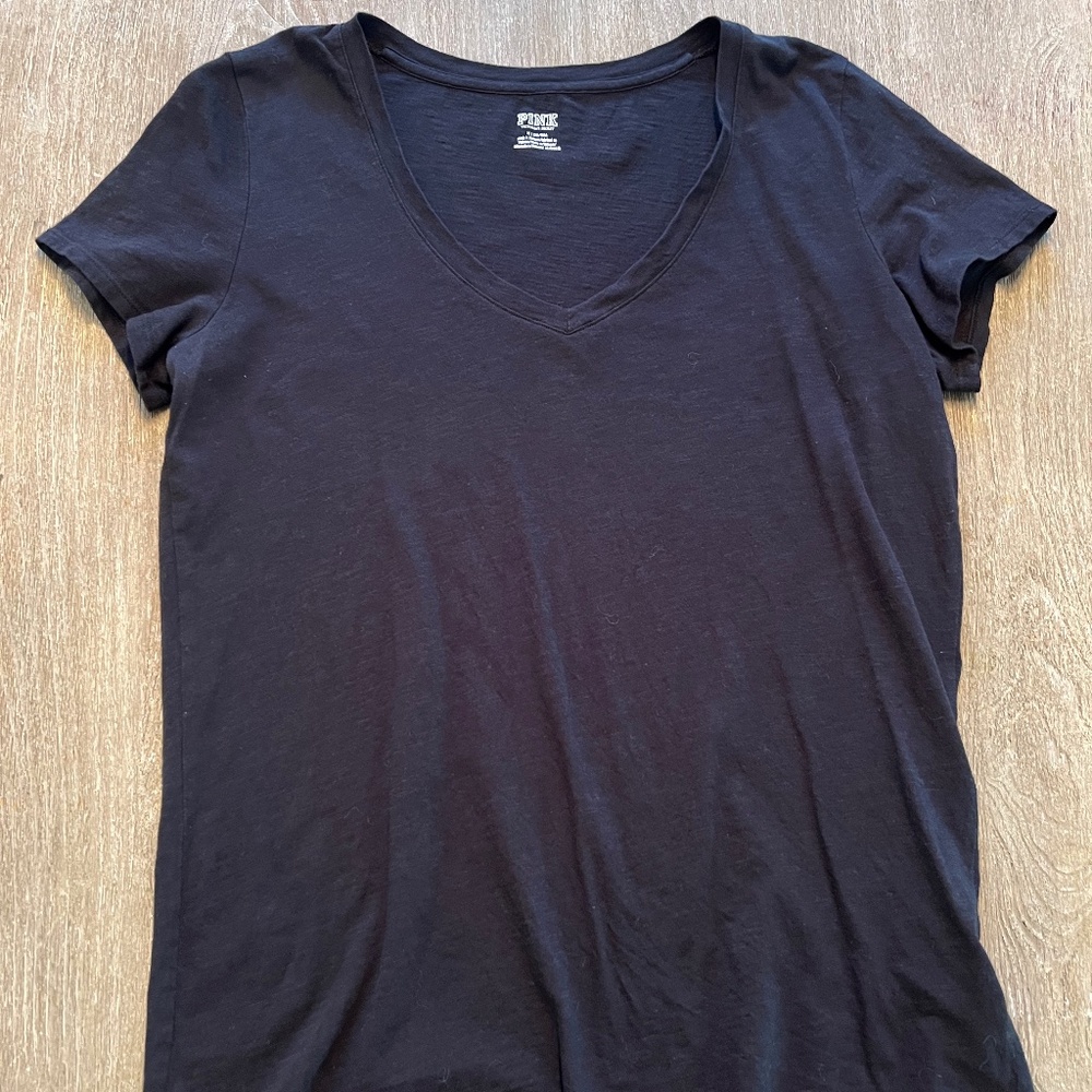 PINK Victoria's Secret V Neck Short Sleeve T Shirt Black Medium